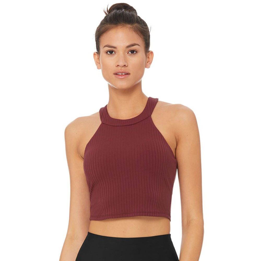 Alo Yoga Unite Bra Tank in "Black Cherry" (XS)